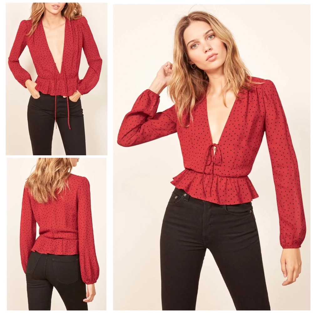 Reformation Red Polka Dotted Nikki Blouse - Picture 5 of 5